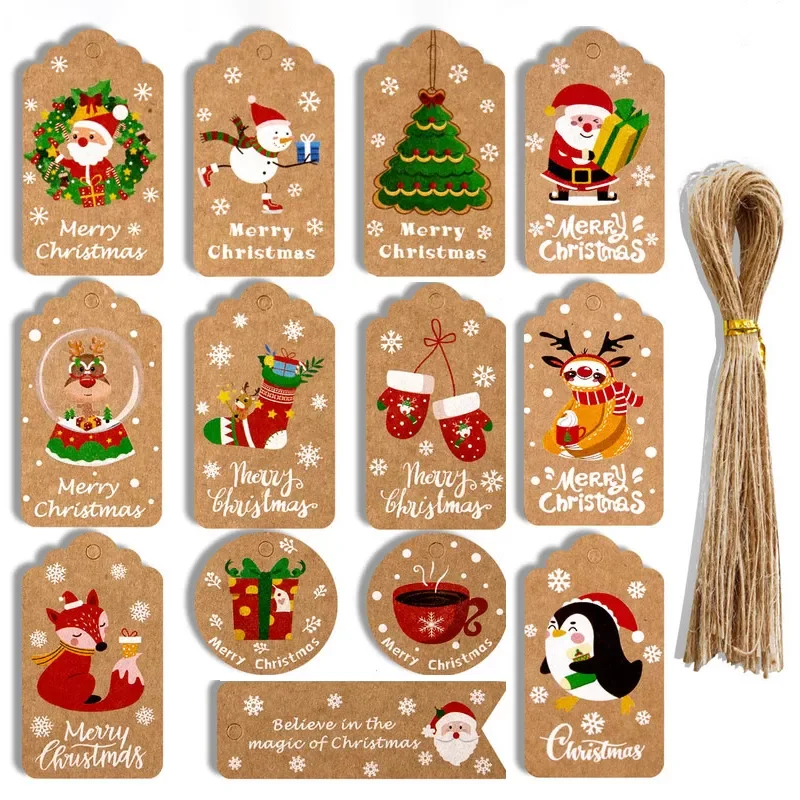 

Merry Christmas Thank you Kraft Paper Tags Xmas tree Hanging Label Navidad new year Party Gift Card Decorations for Home
