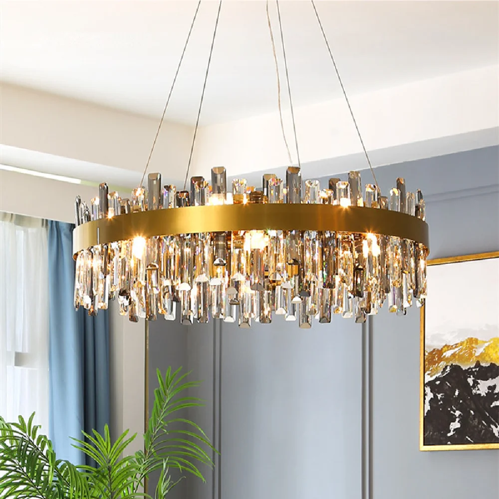 

Luxury Modern Foyer K9 Crystal Led Pendant Light Lustre Gold E14 Led Pendant Lamp Indoor Lighting Lamparas Fixtures