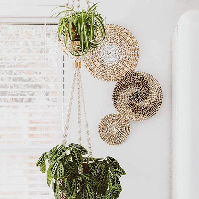 

3pcs/set Boho Home Decor Straw Woven Frutero Trays Decorative Wall Hanging Nordic Style Plates Wall Art Rattan Wall Decor
