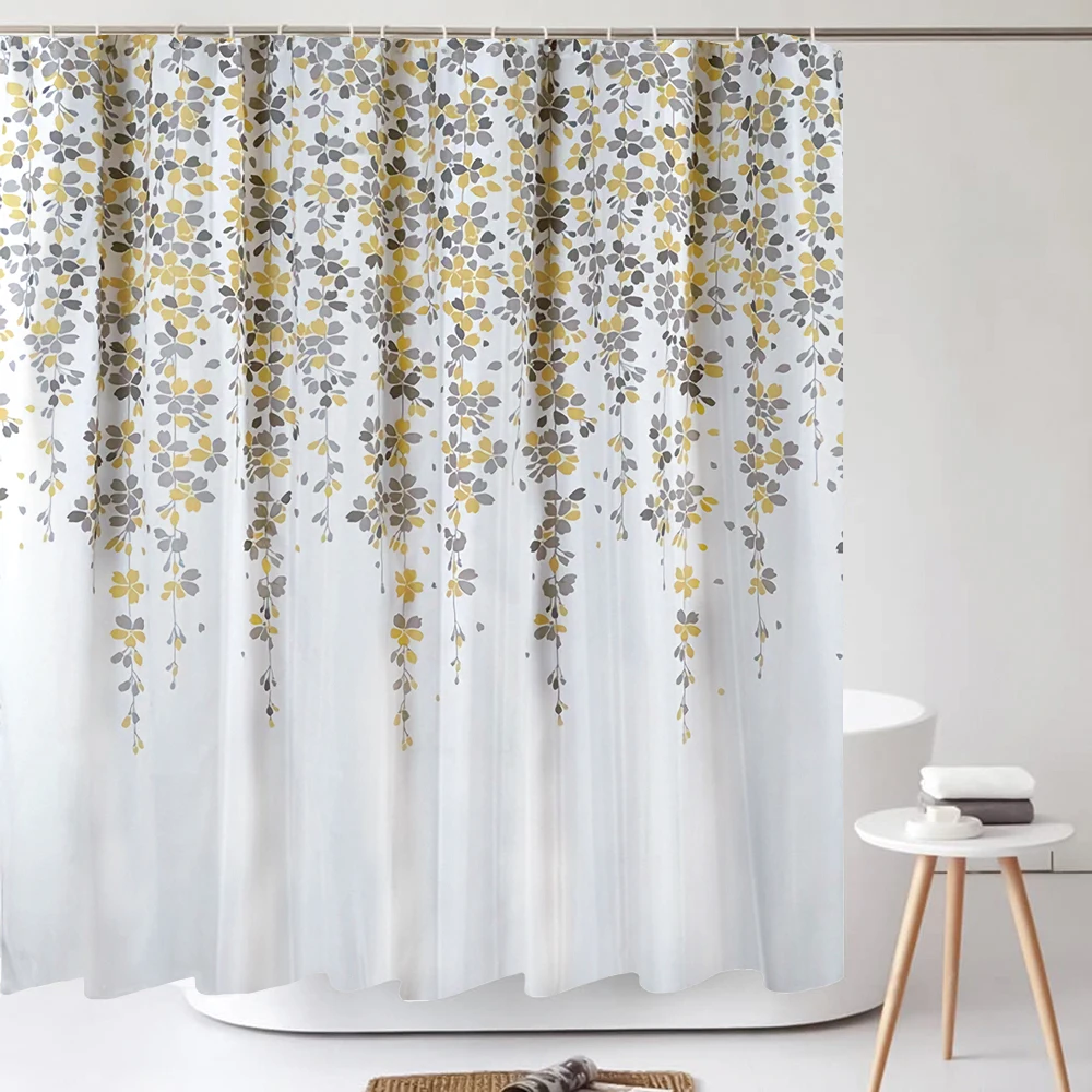 

Bathroom waterproof shower curtain Nordic minimalist style art flowers leaf printed polyester home decoration curtain with hook