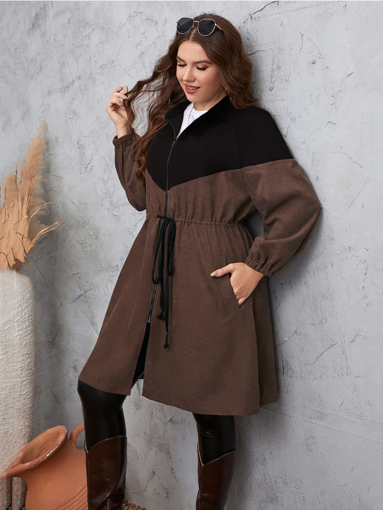 Commuting minimalist style with waist strap, medium length women's oversized jacket plus size  roupas femininas
