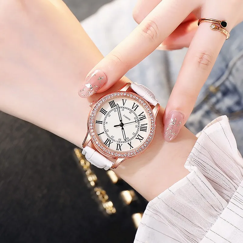 

1PC Classic Women's Luxury Roman Numerals Diamond Luminous Watch Round Analog Clock Wrist Watches Ladies Quartz Wristwatch