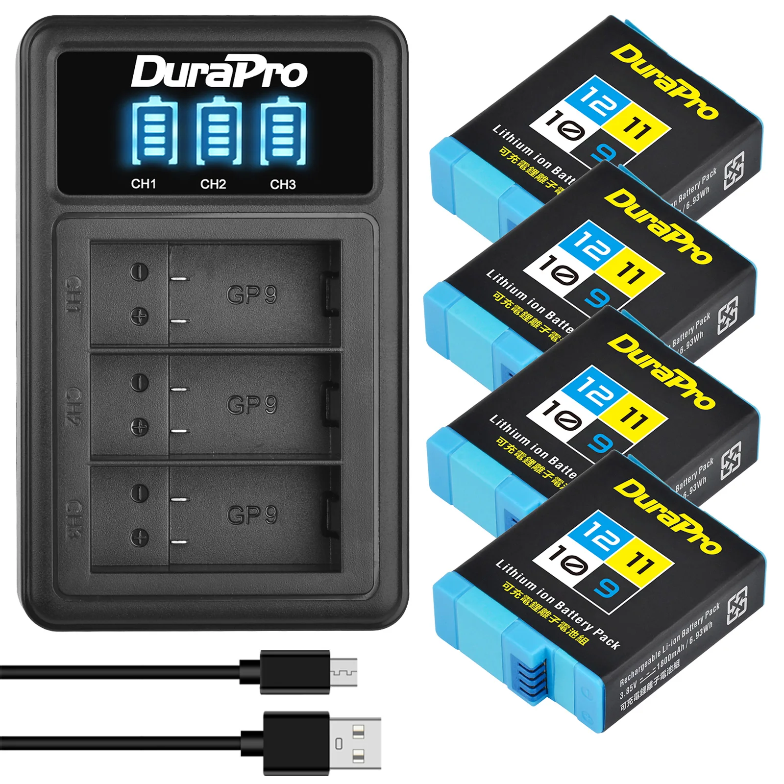 Аккумулятор 1800 мАч для GoPro Hero 12 11 10 9 аккумуляторы + зарядное устройство Go Pro Hero11 Hero12