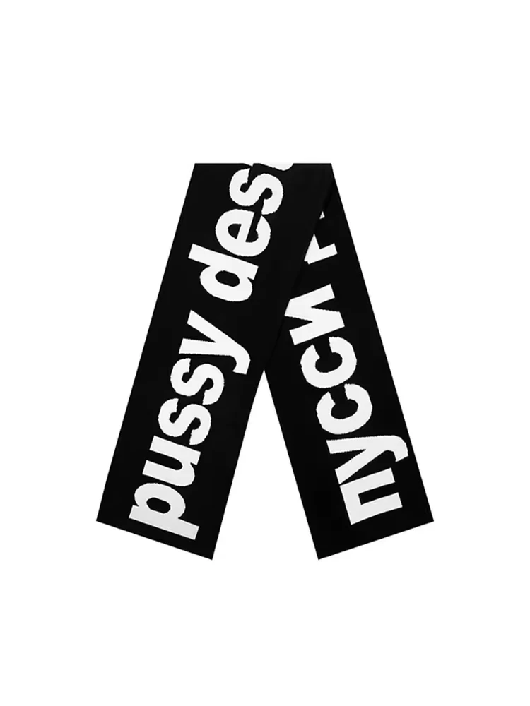 Мужской шарф зимняя уличная одежда Y2k черный вязаный с надписью в готическом