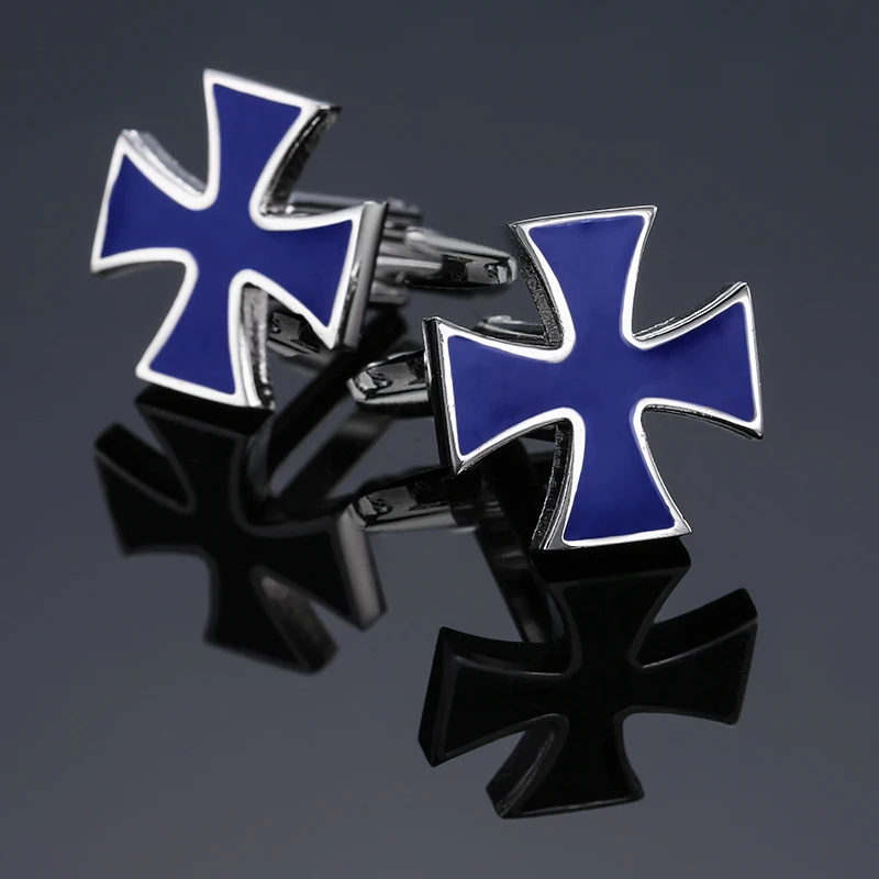 Высококачественные Синие запонки с крестом модная французская рубашка бейдж из