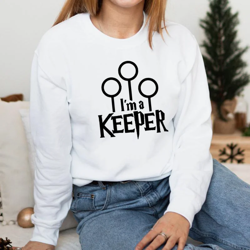 

Long Tleeved Tops Women's Fashion I'm A Keeper Lettering Loose Round Neck Sweater Football Sporty Casual Style Vetement Femme