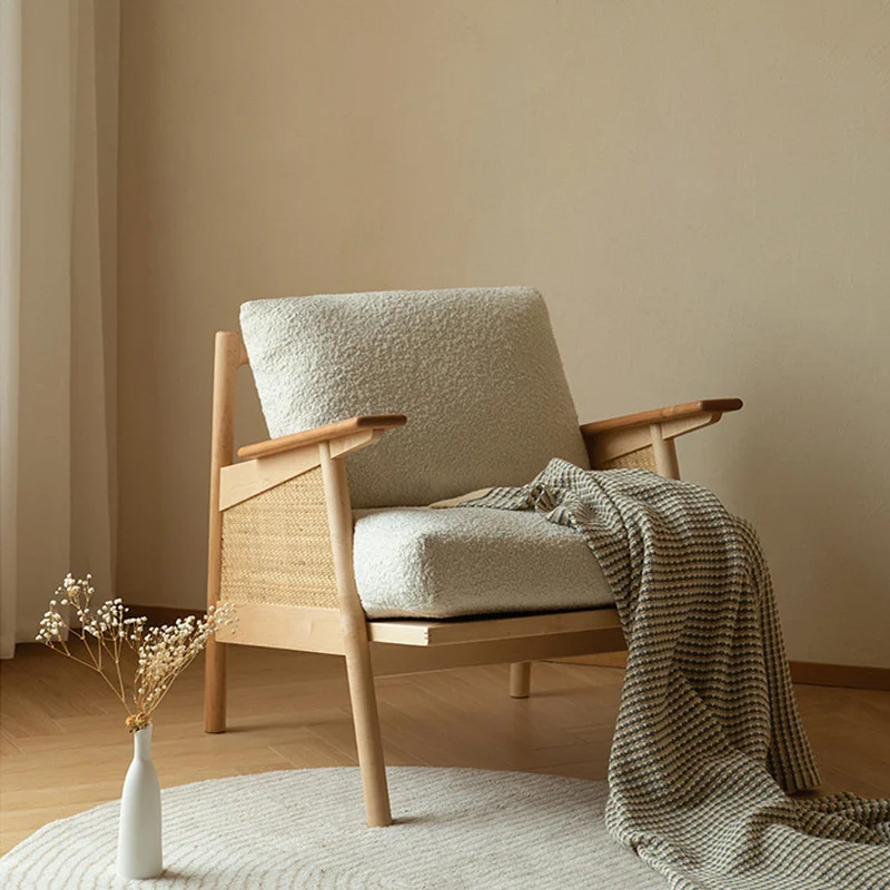 

Однотонное кресло из ротанга Joylove в скандинавском японском ретро-стиле, Одноместный Диван из массива дерева для гостиной, балкона, подлокотник для отдыха