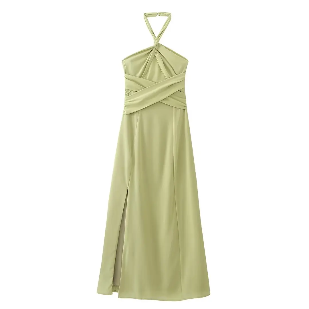 

Women 2023 New Fashion Summer Pleated Suspender Dress Vintage Backless Sleeveless Casual Chic Female Dresses Vestidos robe Mujer