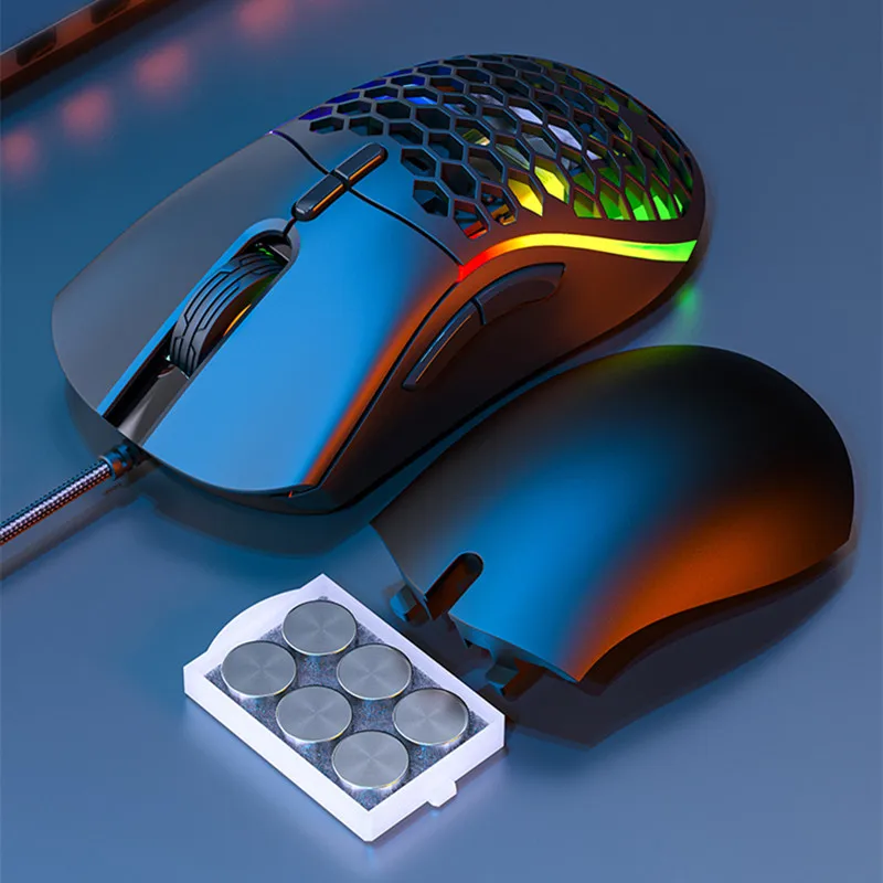 USB Проводная RGB светящаяся сотовая игровая мышь макро-определяемая программируемая металлическая противовес Съемная задняя крышка