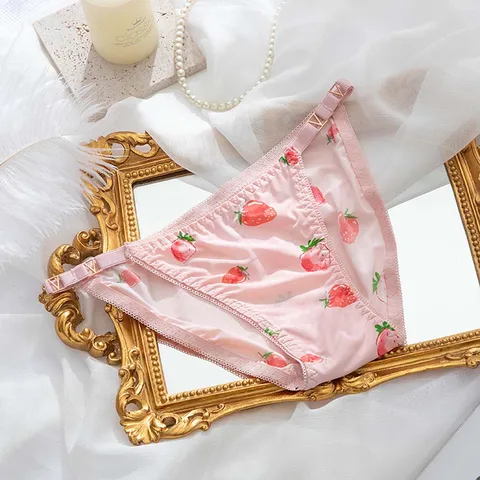 Sexy Women's Panties Silk Female Underwear Pink Strawberry Women Lingerie Fahsion Breathable Underwear Drop Shipping Slip Femme