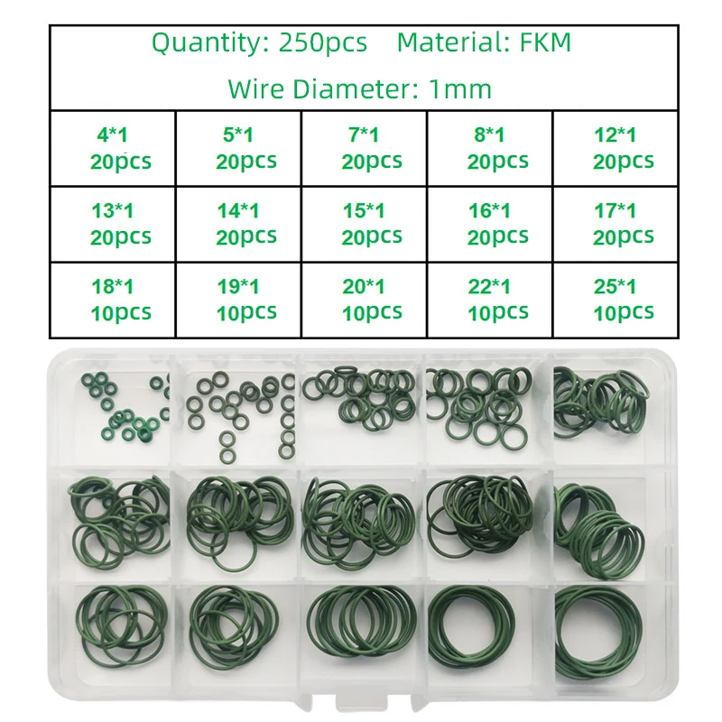 Sealing Green Ring Gasket O-ring Fluorine Rubber Waterproof O Ring Washer Oil Resistant Repair Oring Box Assortment Kit