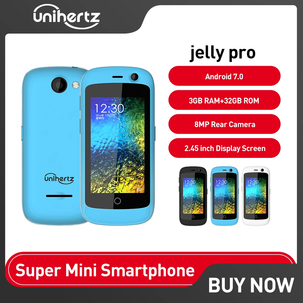 Unihertz Jelly Pro Super Mini 4G Smartphone 3GB 32GB Cellphone Android 8.1 2MP 8MP Camera 950mAh Quad Core Unlocked Mobile Phone