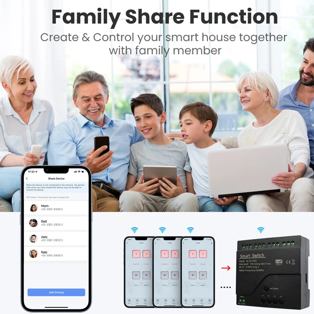 Фото Tuya Smart Remote Control Wi-Fi Switch Module 4CH DC 12V 24V 32V 110V 220V Inching Самоблокирующийся RF433 Прием 4-полосное реле Alexa №3