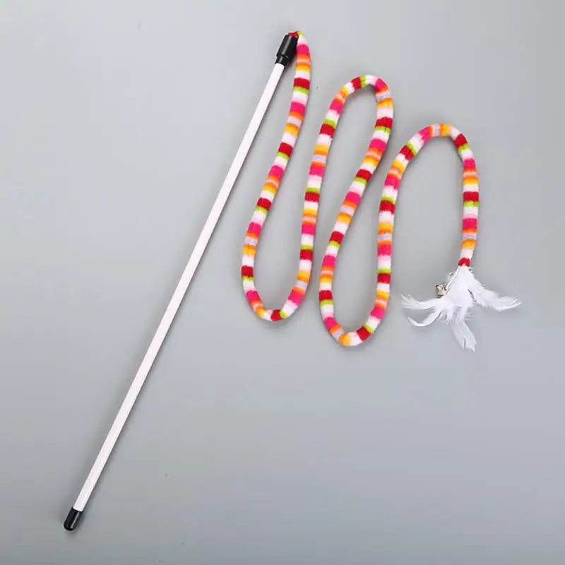 

Cat Toy Rainbow Snake Shape Self-excited Funny Cat Stick Head With Ring Box Cat Interactive Toy Pet Supplies Accessories