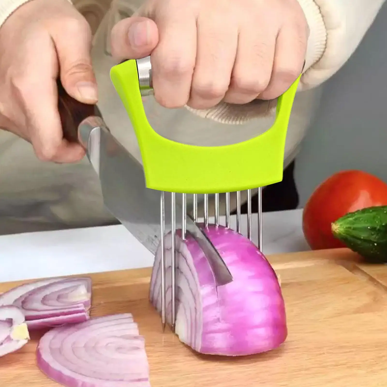 

Steel Onion Needle Holder Onion Slicing Needle Holder Safe Vegetables Aid Fruit Tomato Cutter Cutting Slicer O5d8
