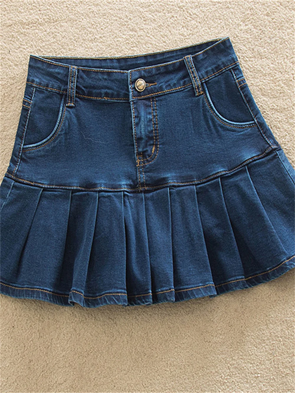 

Denim Skirt With Ruffles 6XL 7XL Harajuku Y2K Jeans Skater Woman High Waist Bottom Female Casual Pleated Micro Mini Short Jurken