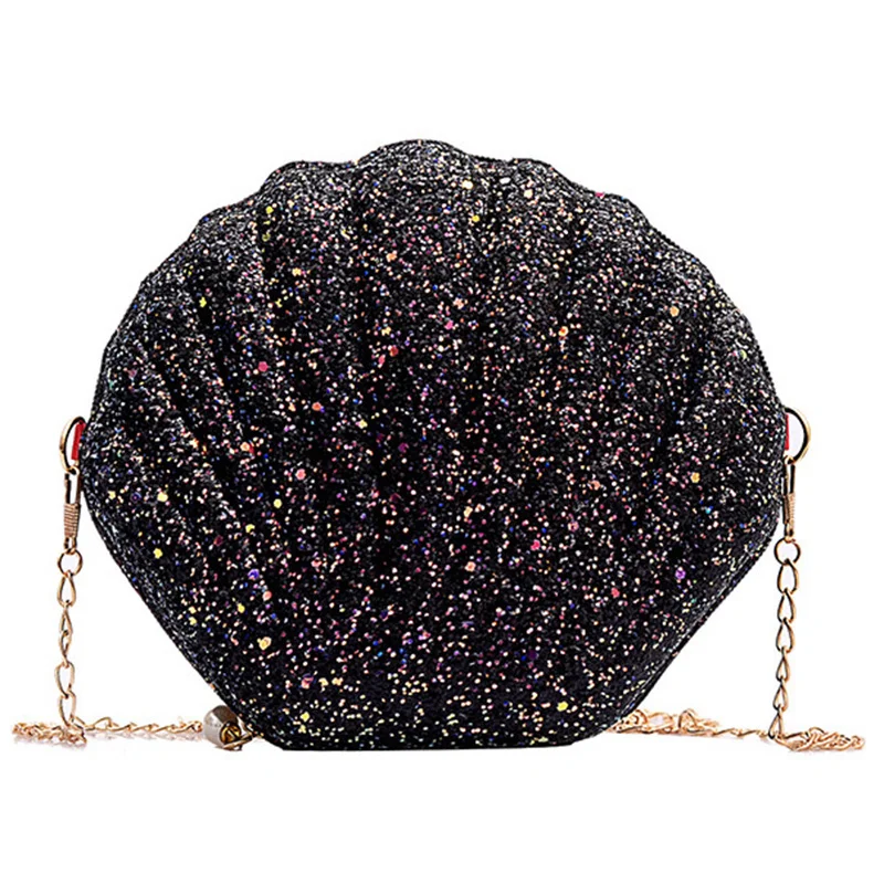 

Chain Sequined Shoulder Bags for Women Pu Leather Handbags Cute Shell Shape Purse Mini Bag Bolsa Feminina Messenger Bag