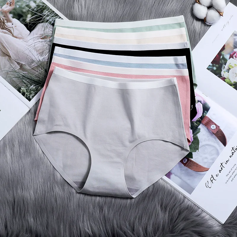 Трусы Женские однотонные нижнее белье из хлопка дышащие трусики с завышенной