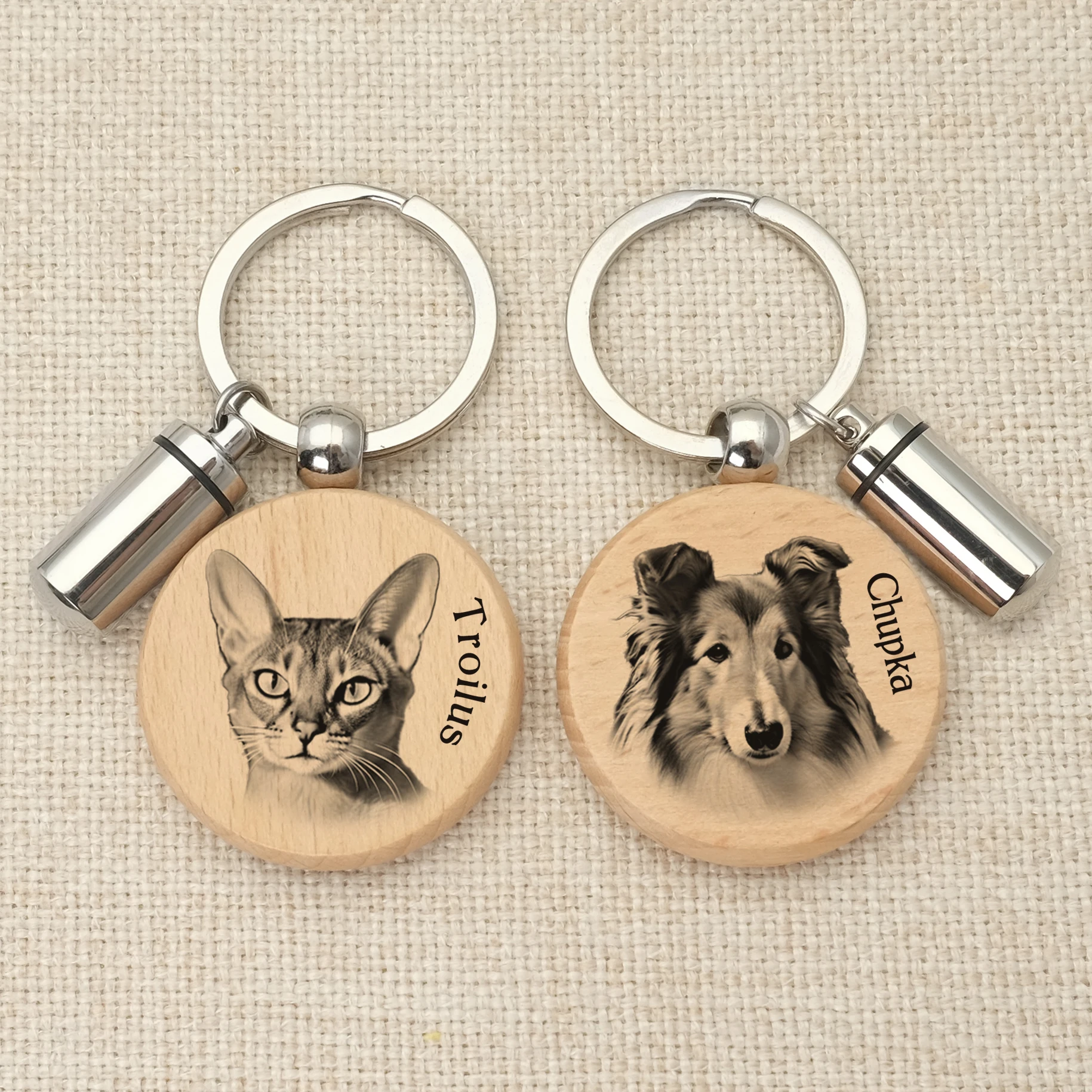 Personalised Dog Photo Key Chain Pet Urn Keychain Pet Photo Keychain Pet Memorial Gift Cat Portrait Keychain Wooden Urn Keyring