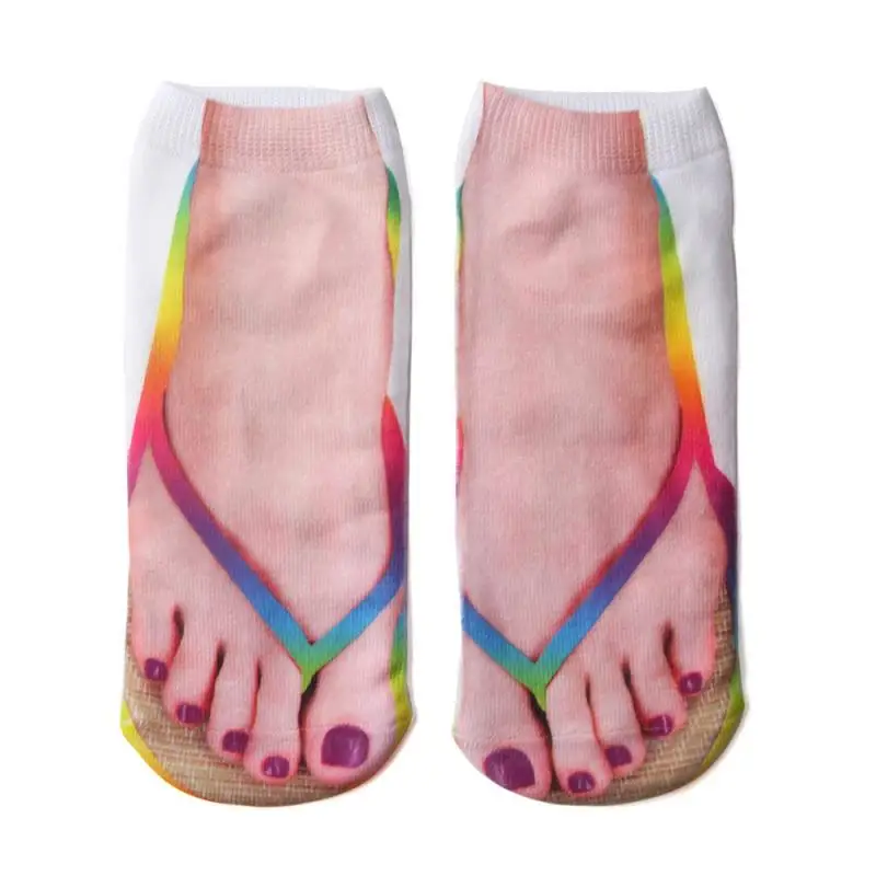 

3D Funny Slippers Printed Low Ankle Socks for Female Fashion Harajuku Cotton Soft Short Socks Cute Happy Compression Boat Sox