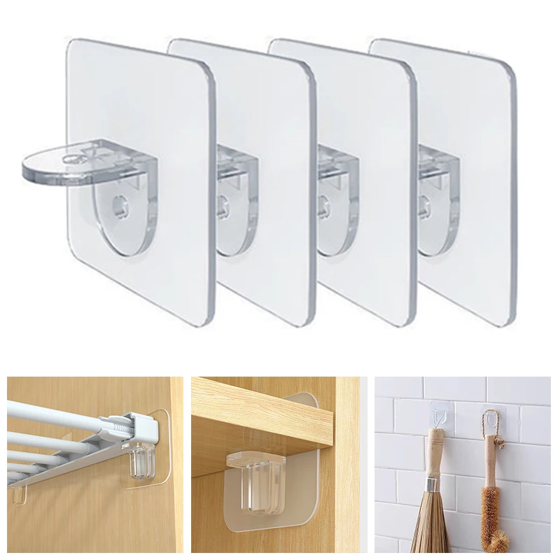 

10PCS Adhesive Shelf Support Perforation-free Wardrobe Layered Partition Sticking Hook Support Sticky Hook Wall Hanger