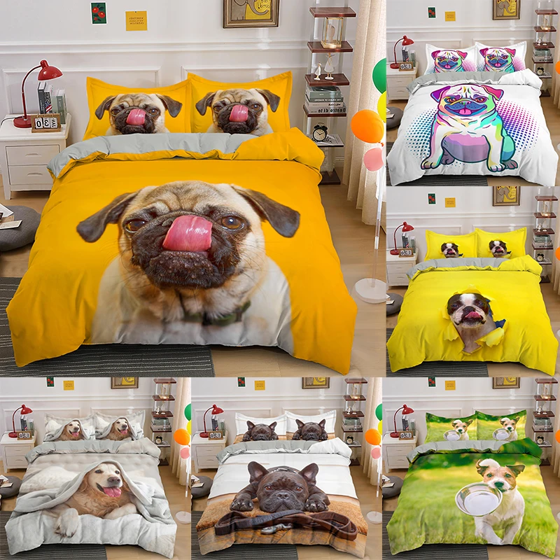 

Juego de ropa de cama 3D para perros, juego de sábanas de cama individual/completa/Queen/King, funda de edredón, 2/3 uds.