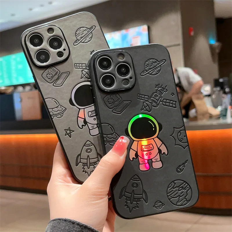

Luxury Cortex Astronaut Phone Case For iPhone 14 13 12 11 Pro Max 7 8 Plus X Xs XR Max Laser Bumper Cases Cover