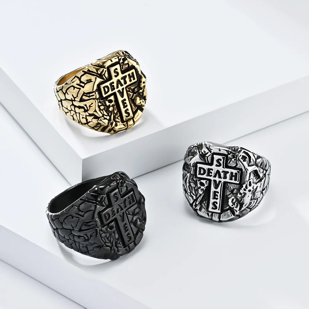 

Punk vintage cross religious style titanium steel ring men's accessories
