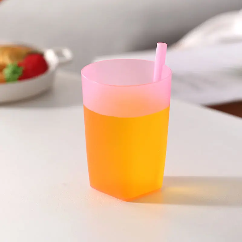 

4pcs kid children infant baby sip cup with built in straw mug drink solid color food-grade plastic cup home drinkware