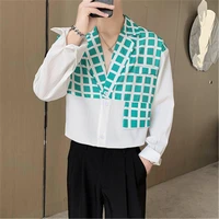 patchwork long sleeve shirt men original designer plaid mens shirt oversize blouse top fall korean streetwear men clothes niche