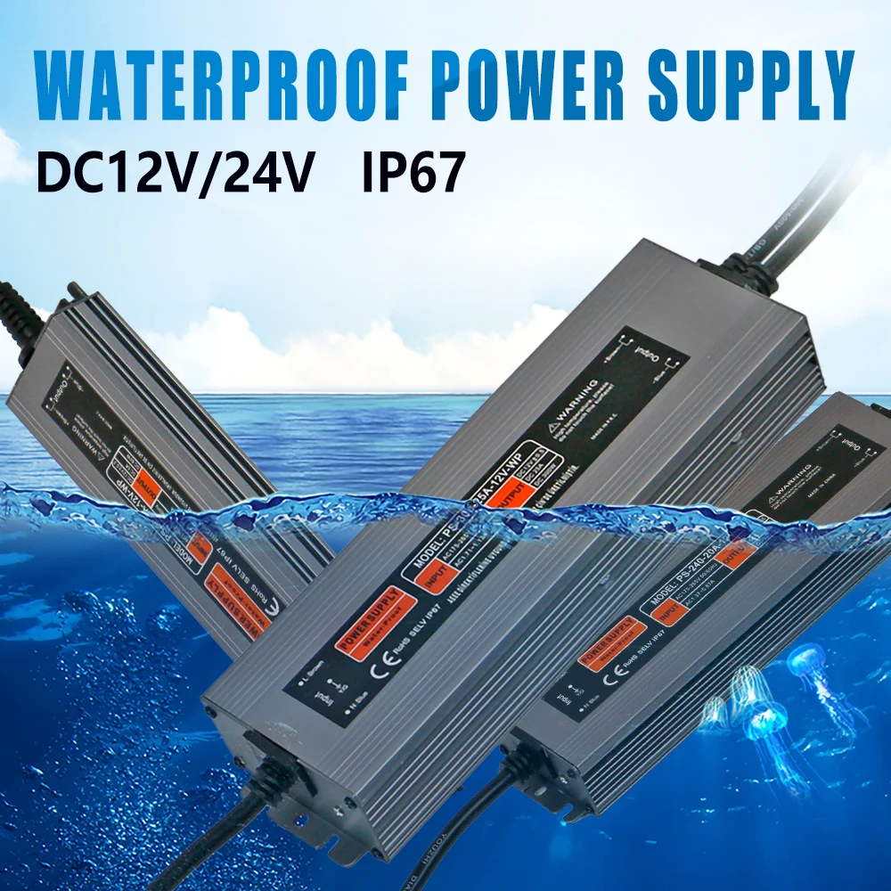 HOT DC Waterproof Power Supply 12V 24V Switching Lighting Transformer 36W 60W 150W 200W 360W 400W IP67 LED Power Adapter Driver