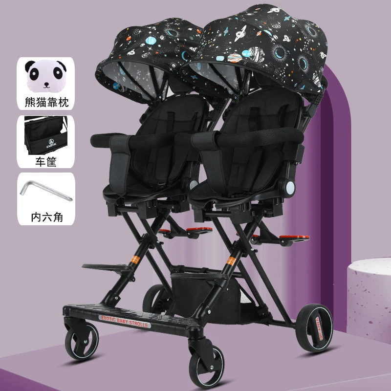 Portable Folding Twin Baby Stroller Sitting And lying Double Stroller High Landscape Lightweight Trolley 6M-6Y