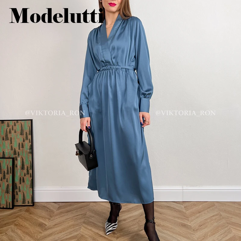 Элегантное женское платье Modelutti 2022 корейское шикарное осеннее с V-образным