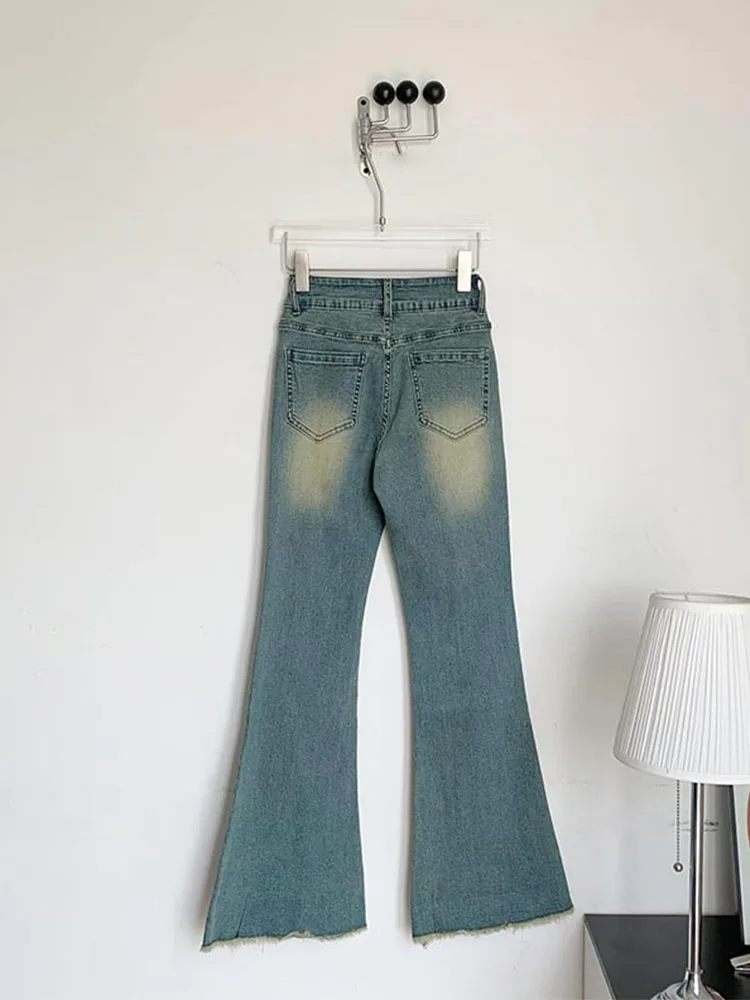 Американские ретро расклешенные джинсы с заниженной талией базовые женские