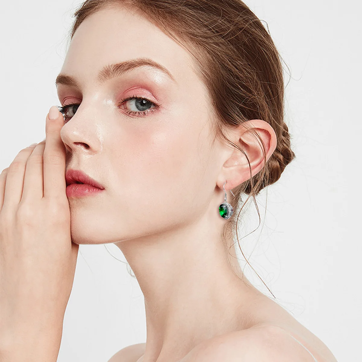 Silver 925 Real 100% Jewellery Set Round Emerald Stone Ring Earrings Pendant Anniversary Wedding Luxury Quality Gift |