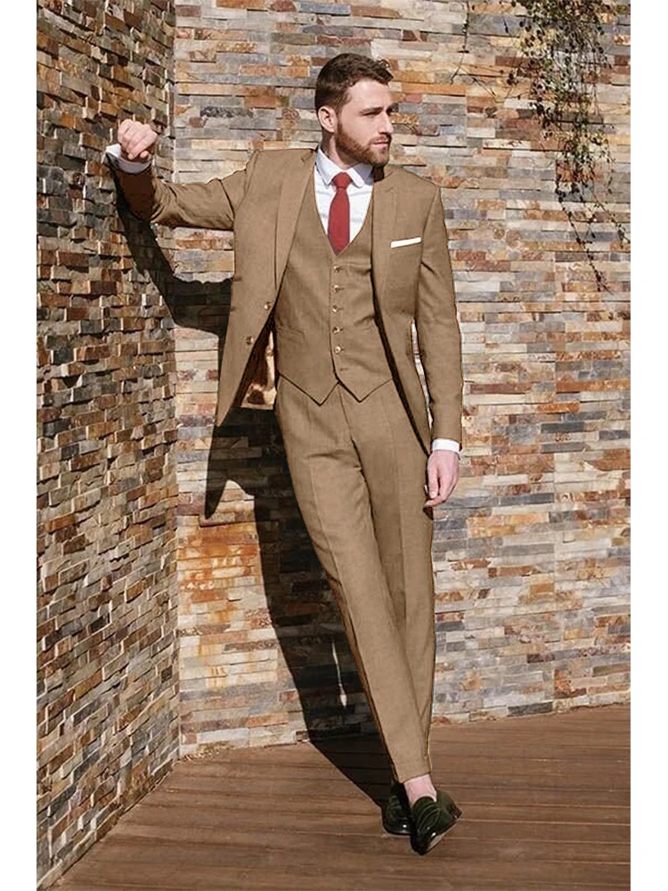 Men's Suits Formal Business Suits 3 Piece Solid Color Tuxedo Best Men's Wedding Groomsmen (Blazer + Vest + Pants)