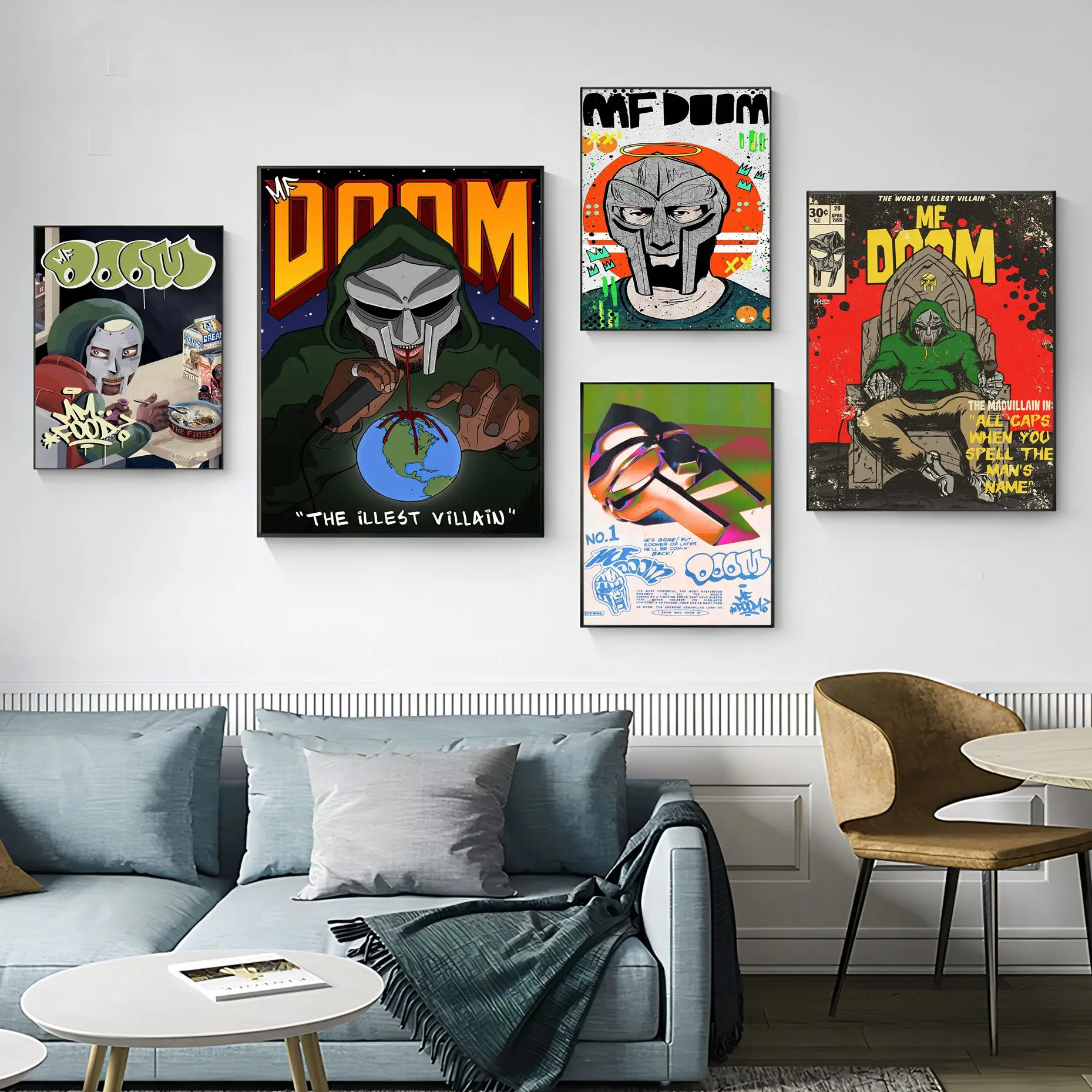 

MF Doom Rapper Singer Vintage Posters Sticky Retro Kraft Paper Sticker DIY Room Bar Cafe Wall Decor