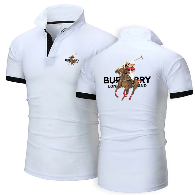 

Men's Polo Shirt Luxury Print Golf Polos Stand Collar T Shirt Slim Fit Breathable Solid Color Short Sleeve Tops Business Wear