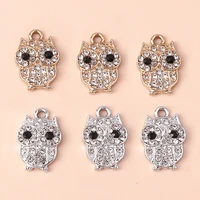 10pcs gorgeous gold silver alloy crystal owl charm pendants for bracelet necklace earring diy handmade jewelry accessories