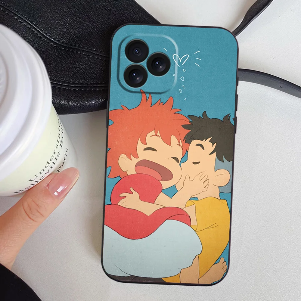 P-Ponyo Anime Phone Case For Samsung A03 A04 A05 S A13 A34 A53 4G 5G S22 S23 ULTRA Black Soft Silicone Cover