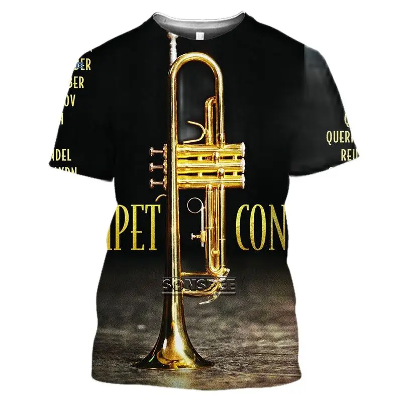 2022 3d Trumpet Print Men's T-shirt Classic Musical Instrument Short Sleeve Unisex Casual Shirt Hip Hop Top Men Women Xxs-6xl