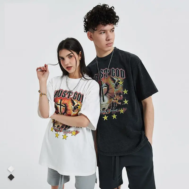 

Мужская футболка в стиле ретро, свободная футболка с коротким рукавом и принтом старой мойки, лето 2022