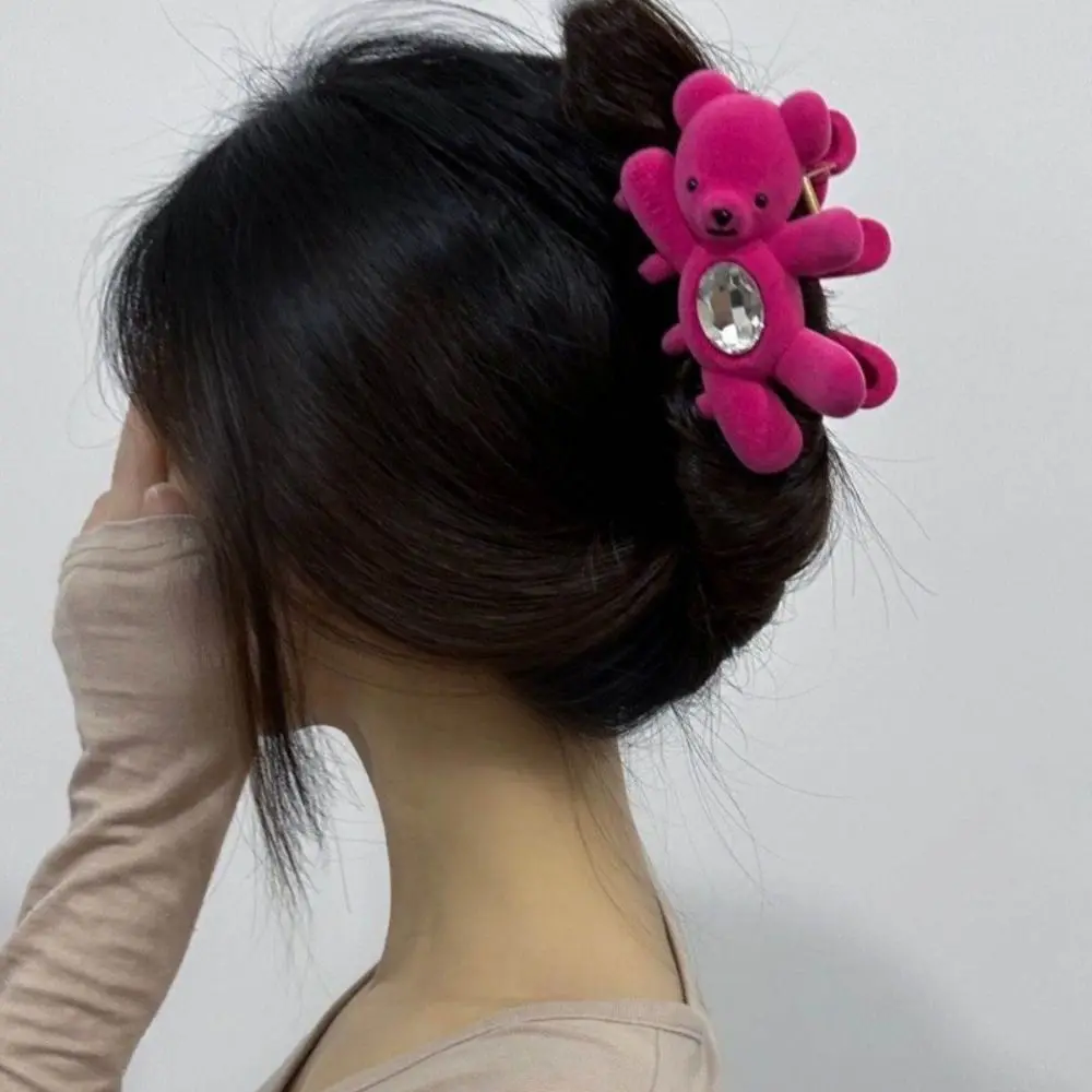 Креативная флокированная заколка для волос с милым медведем коготь в виде акулы