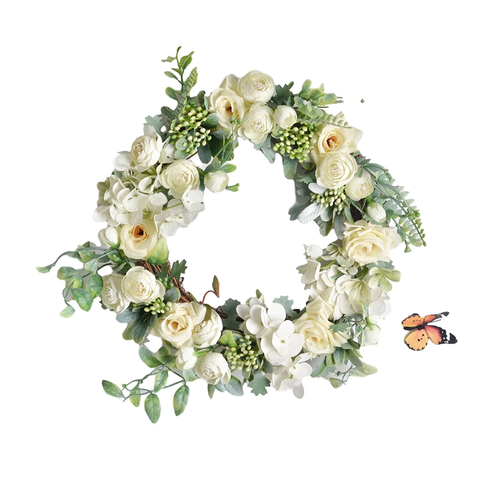 

Wreaths For Front Door Artificial Flower Wreath For Home Decoration Light Color Fake Flower Garland Round Floral Wreath Hangings