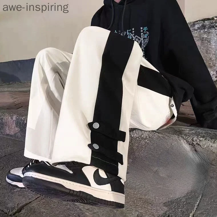 

Awe-inspiring Stitching Wide-leg Casual Pants Men Plus Cashmere Winter Wild High Street Pants Trendy Sports Pants Loose Trousers