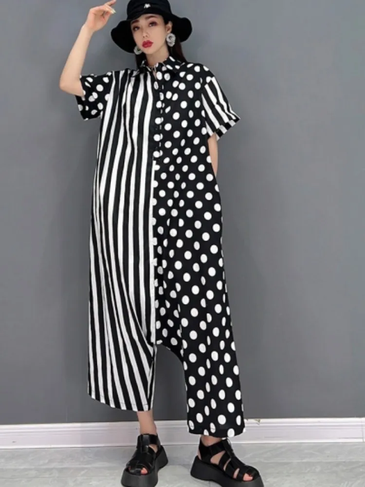 

URIOR 2023 летняя новая мода боди Полосатый и горошек нашивка рубашка комбинезон серые брюки трендовая женская одежда