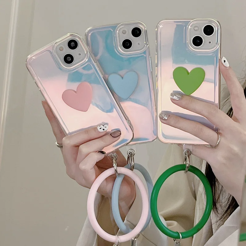 

Phone Case for IPhone 12 13 Laser Protective Phone Case for iPhone 11 Promax 7 8 Plus XR X XS Max Silicone Bracelet Lanyard Case