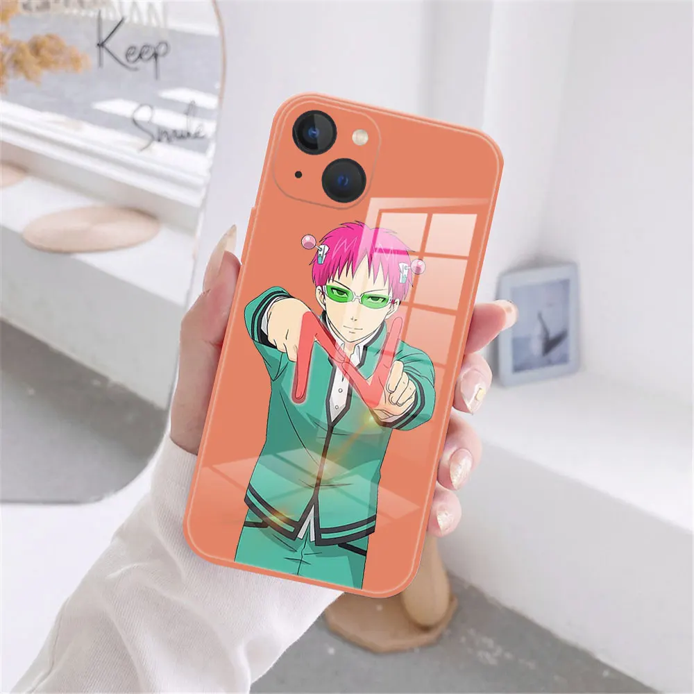 Japanese Cute Cartoon Anime Saiki K Orange High-end Tempered Glass Phone Case Suitable for IPhone 13 12 11 Pro Max X XR XSMAX images - 6
