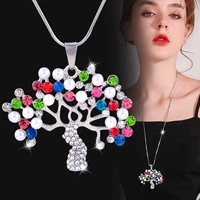 leeker fashion rhinestone pearl tree pendants and necklaces long necklace for women silver color chain jewelry 2022 282 lk2
