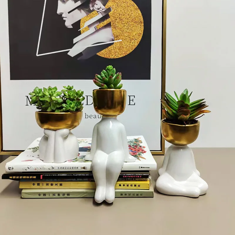 

Simple Art Succulent Plant Pot Potted Plant Pots Ornaments Creative Personality Head Portrait Statue Ornaments Nordic Style